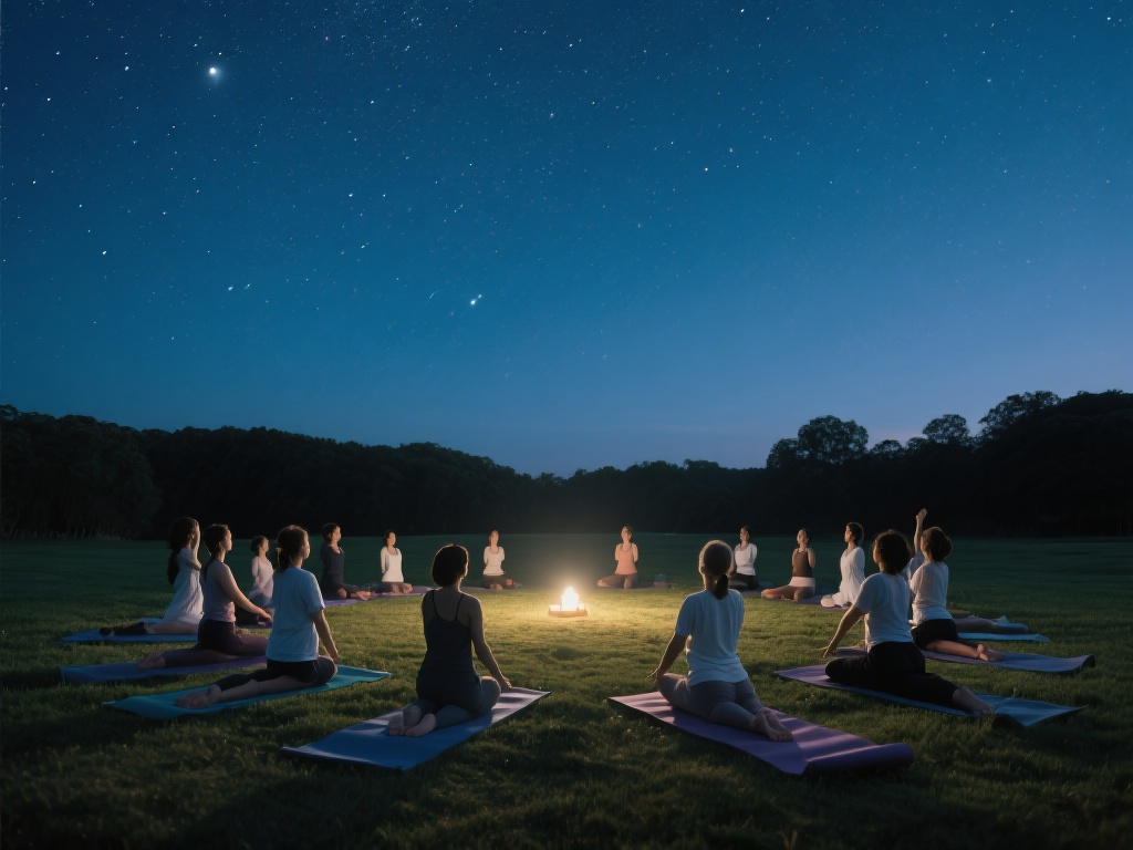 星空瑜伽：在空旷的草地上，伴着星光进行瑜伽练习，既